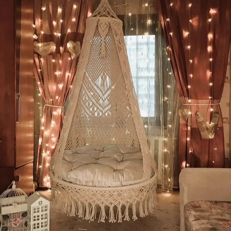 Oversized Macrame Hanging Hammock Chair with Cushion