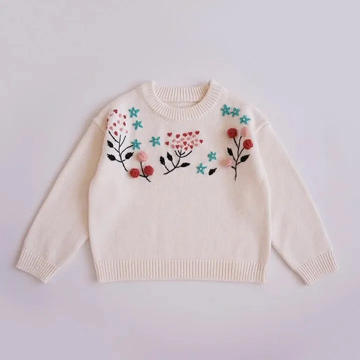 Embroidered Floral Girls Sweater