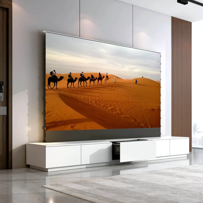 100-130inch NIKOHOME Phantom3 Masterpiece Series matte lacquer finish Smart Laser TV Cabinet For UST Projector