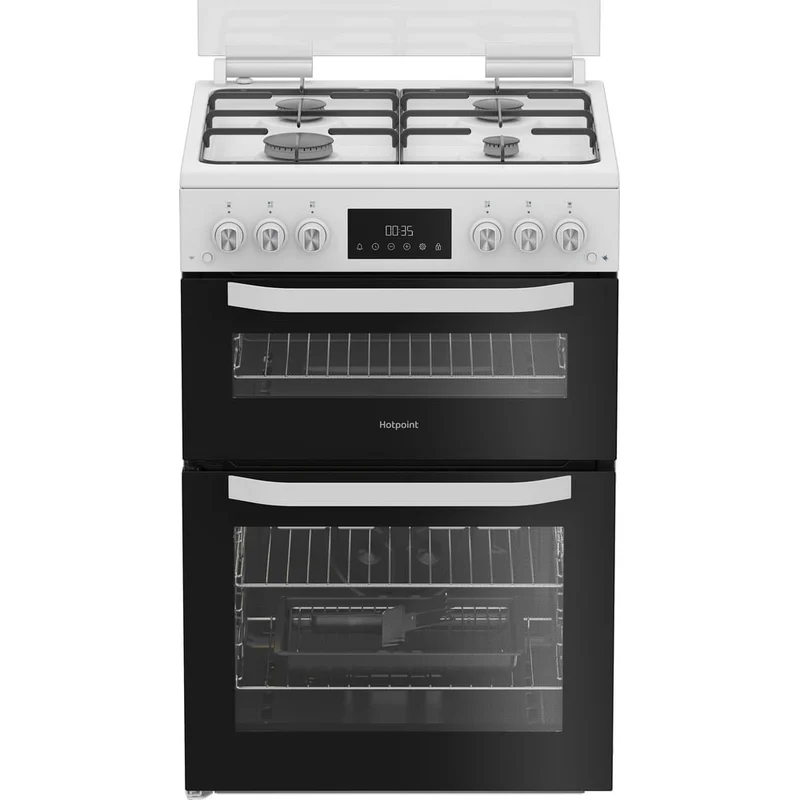 Hotpoint HTG6GDCW Freestanding 60cm Gas Twin Cooker with Glass Lid White