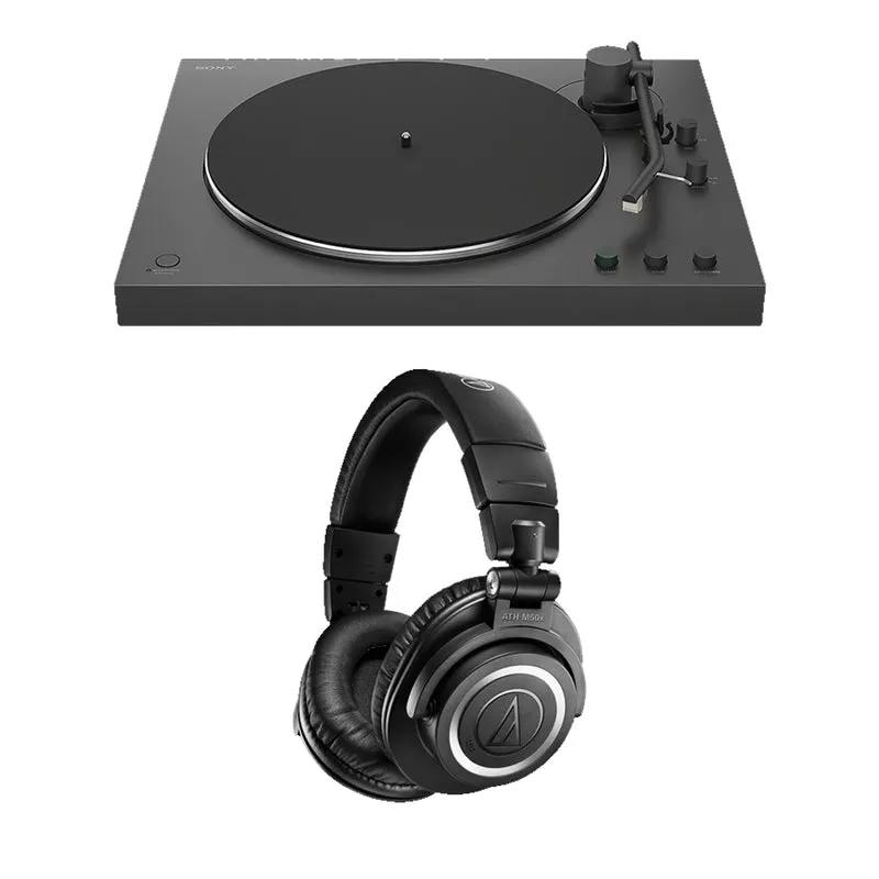 Sony PS-LX3BT Wireless Bluetooth Turntable with Audio Technica ATHM50xBT2 Wireless Over-Ear Headphones