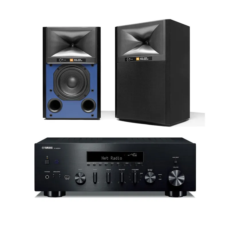 Yamaha R-N600A Network Receiver with JBL 4309 Studio Monitor Bookshelf Speakers Pair - Black