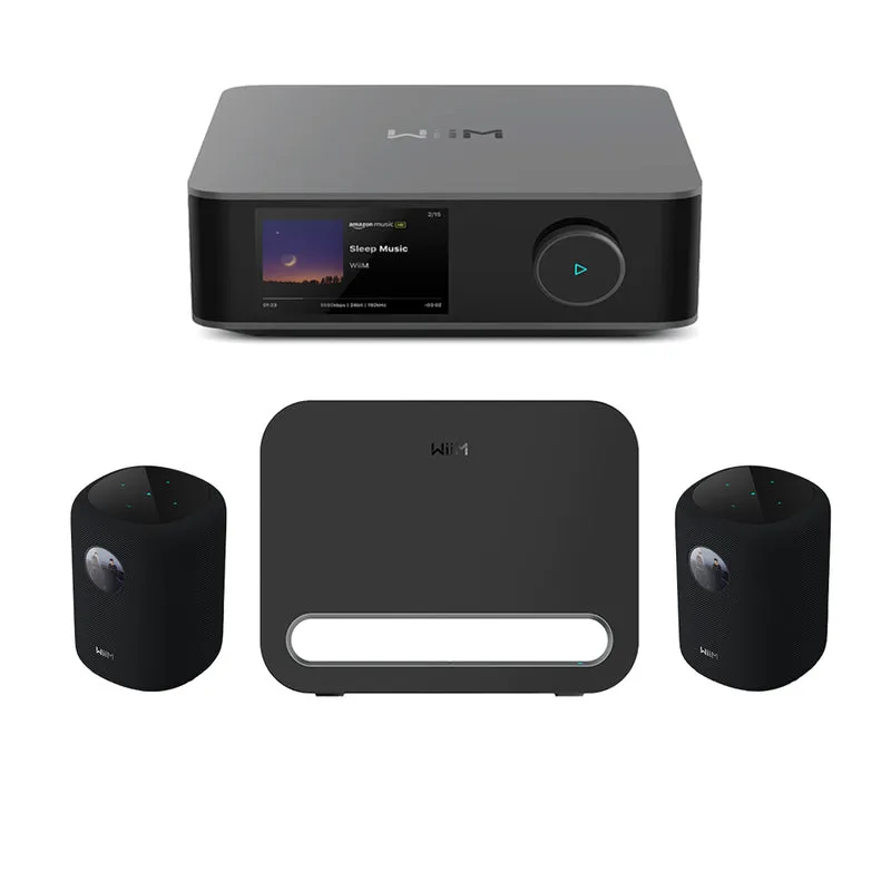WiiM AMP ULTRA Streaming Amp Space Grey with WiiM Sound Mulitroom Speakers Pair & Sub Pro Subwoofer Black HiFi Package