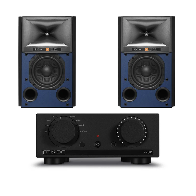 Mission 778X Integrated Amplifier with JBL 4309 Studio Monitor Bookshelf Speakers Pair - Black
