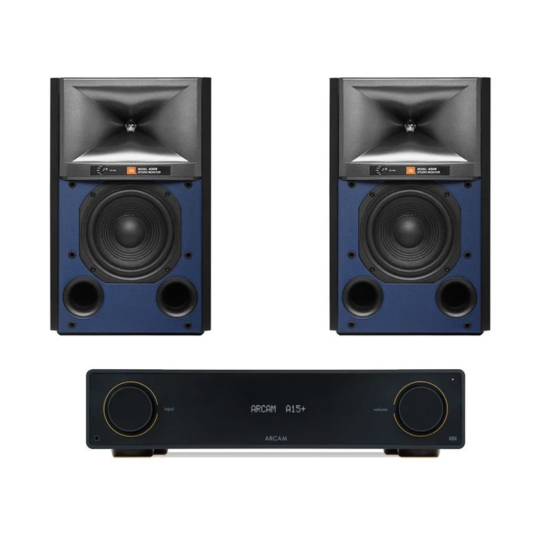 Arcam A15+ Integrated Amplifier Black with JBL 4309 Studio Monitor Bookshelf Speakers Pair - Black