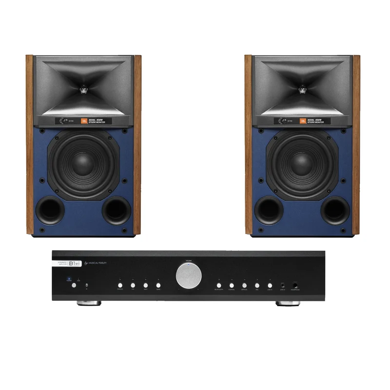 Musical Fidelity B1xi Integrated Amplifier with JBL 4309 Studio Monitor Bookshelf Speakers Walnut Pair