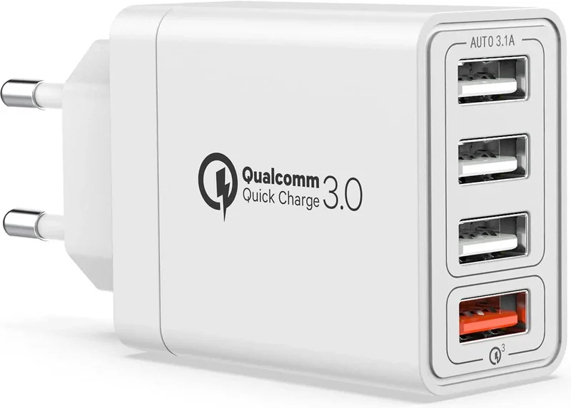 YEONPHOM Chargeur Mural Rapide USB 3.0 30W/6A 4 Ports, Adaptateur Prise Secteur Multiple Universel pour iPhone 12/11/XR/XS/X,Samsung Galaxy S21/S20/S10/S9/Note,Xiaomi