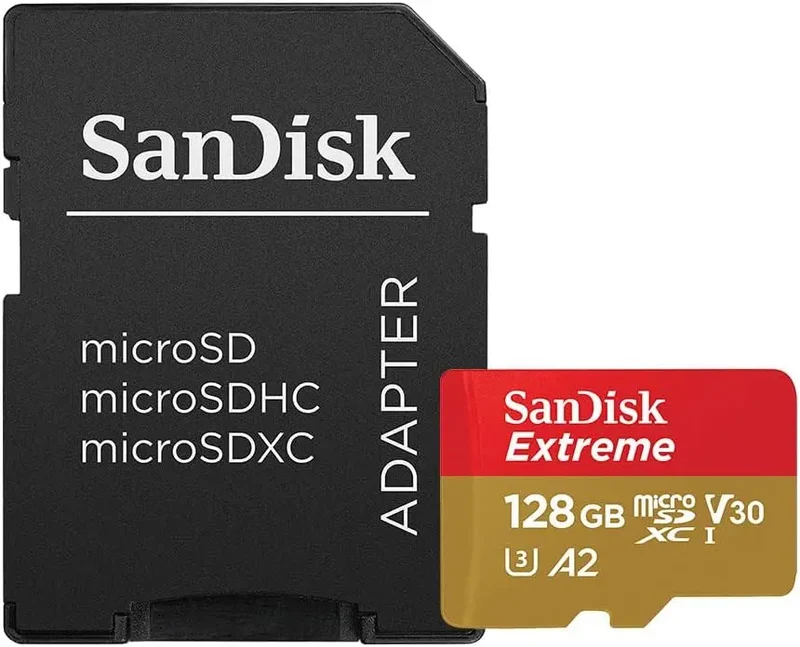 SanDisk Extreme microSDXC 128 Go – 160 Mo/s, Classe 10, U3, V30, A2 + Adaptateur SD