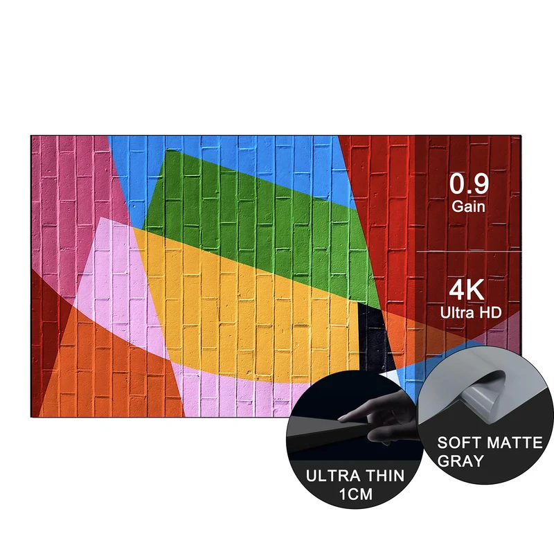 Wupro Cinema Gallery Soft Gray Matte Fixed Frame Projector Screen For Long Throw & Short Throw & UST