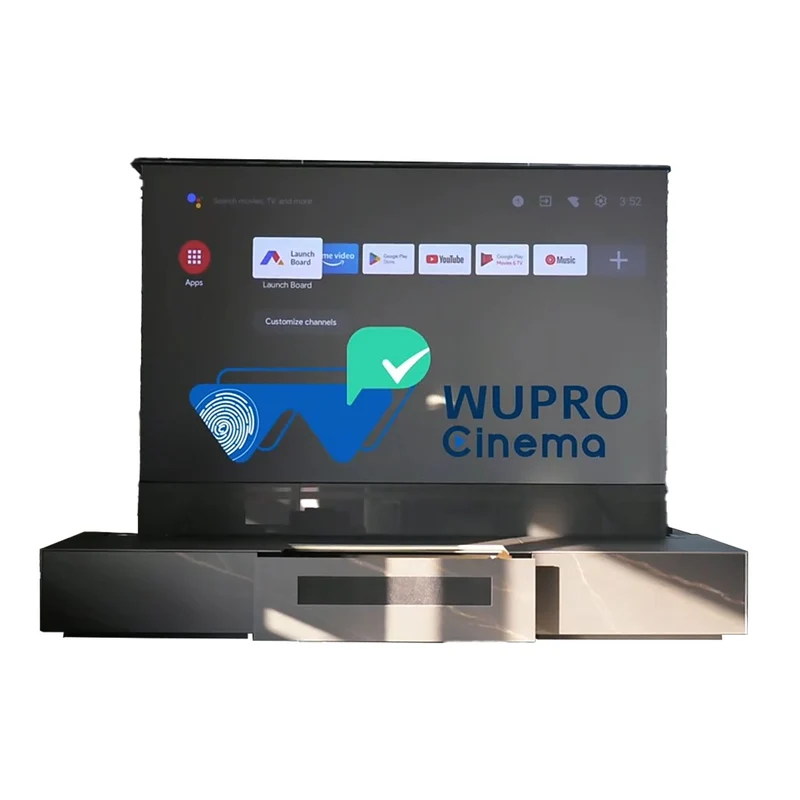 WUPRO Cinema Customizable size/material Sintered Stone Motorised Smart Integrated Laser TV Cabinet with CBSP floor rising screen