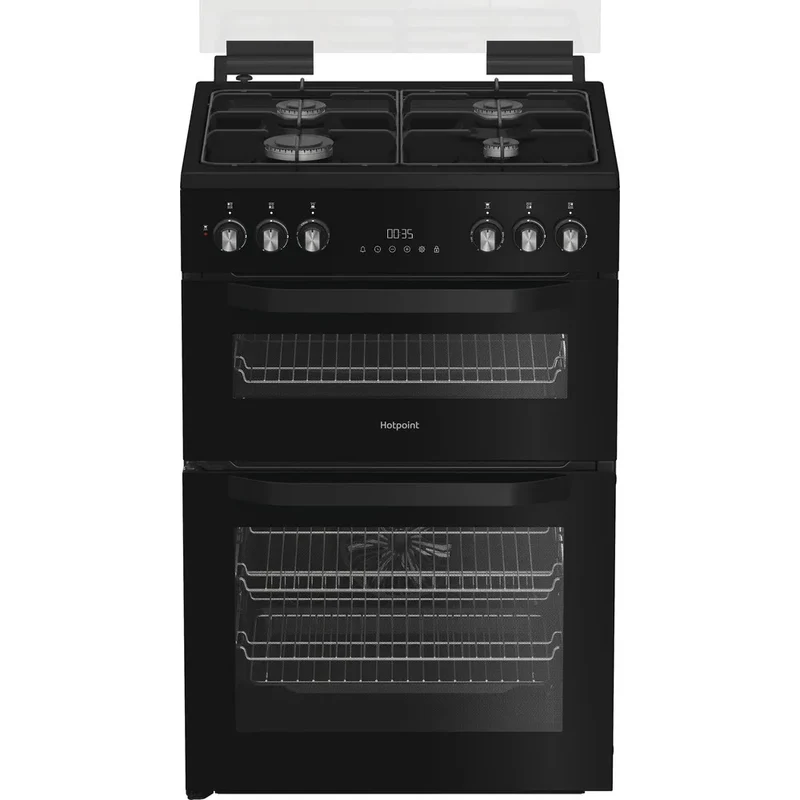 Hotpoint HDD6GDC2B1 60cm Dual Fuel Double Cooker with Glass Lid Black