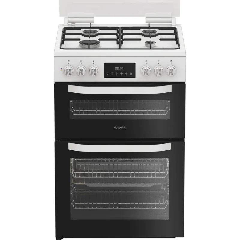 Hotpoint HDD6GDC2W 60cm Dual Fuel Double Cooker with Glass Lid White