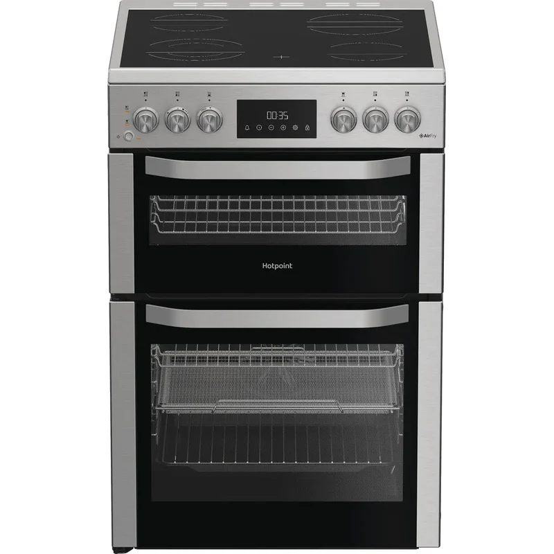 Hotpoint HDE6VDCASX 60cm Electric Double Cooker With Ceramic Hob and Air Fry Stainless Steel