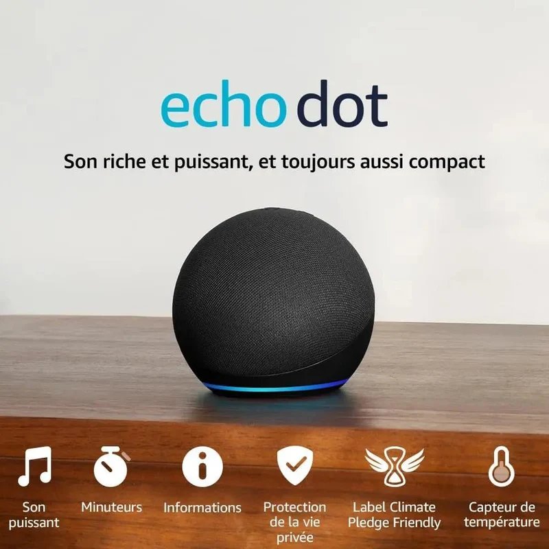 Amazon Assistant vocal Echo Dot 5 - Noir version 2026 en stock