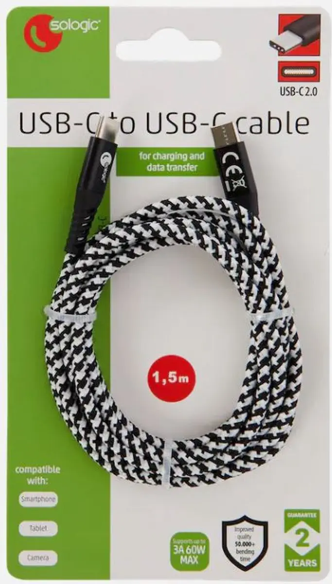 BlueTime USB C naar USB C kabel - USB C to USB C - USB C kabel - USB C Kabels- Universele Oplaadkabel - Snel lader & Datasynchronisatie – 1,5 meter - Zwart