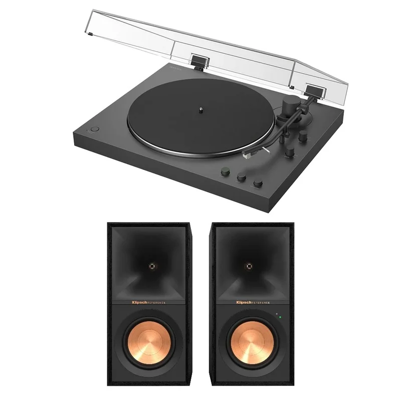 Sony PSLX3BT Fully Automatic Bluetooth Turntable With Klipsch R-50PM Powered Bluetooth Speakers Pair Hi-Fi Package