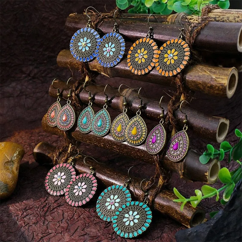 Multicolor Vintage Boho Tear Drop Earrings