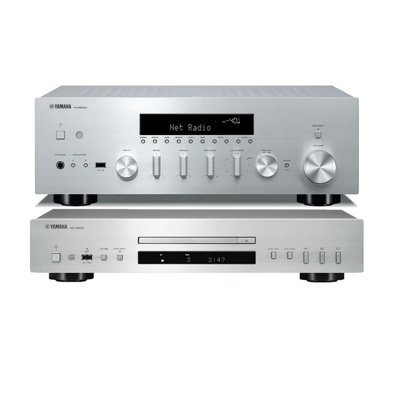 Yamaha R-N600A Network Stereo Receiver and CD-S303 CD Player Silver HiFi Package