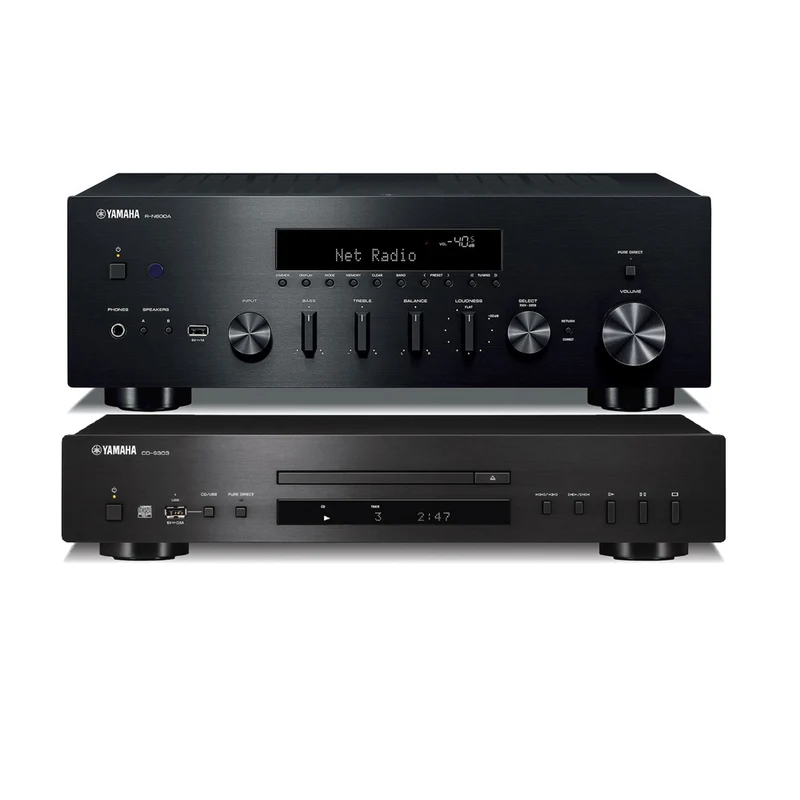 Yamaha R-N600A Network Stereo Receiver and CD-S303 CD Player Black HiFi Package