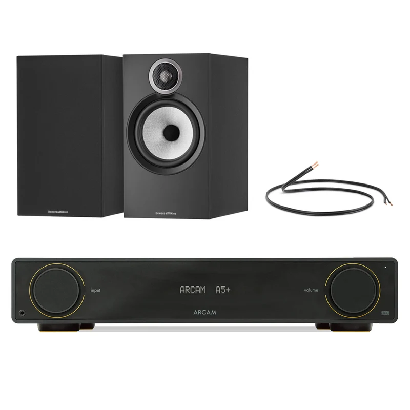 Arcam A5+ Integrated Amplifier with Bowers & Wilkins 606 S3 Standmount Speakers Pair - Black