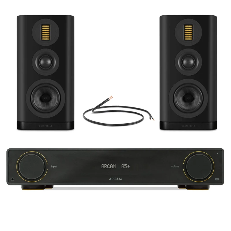 Arcam A5+ Integrated Amplifier with Wharfedale EVO 5.2 Bookshelf Speakers Pair - Black