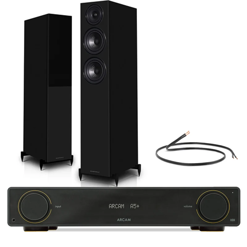 Arcam A5+ Integrated Amplifier with Wharfedale Diamond 12.4i Floorstanding Speakers Pair - Black