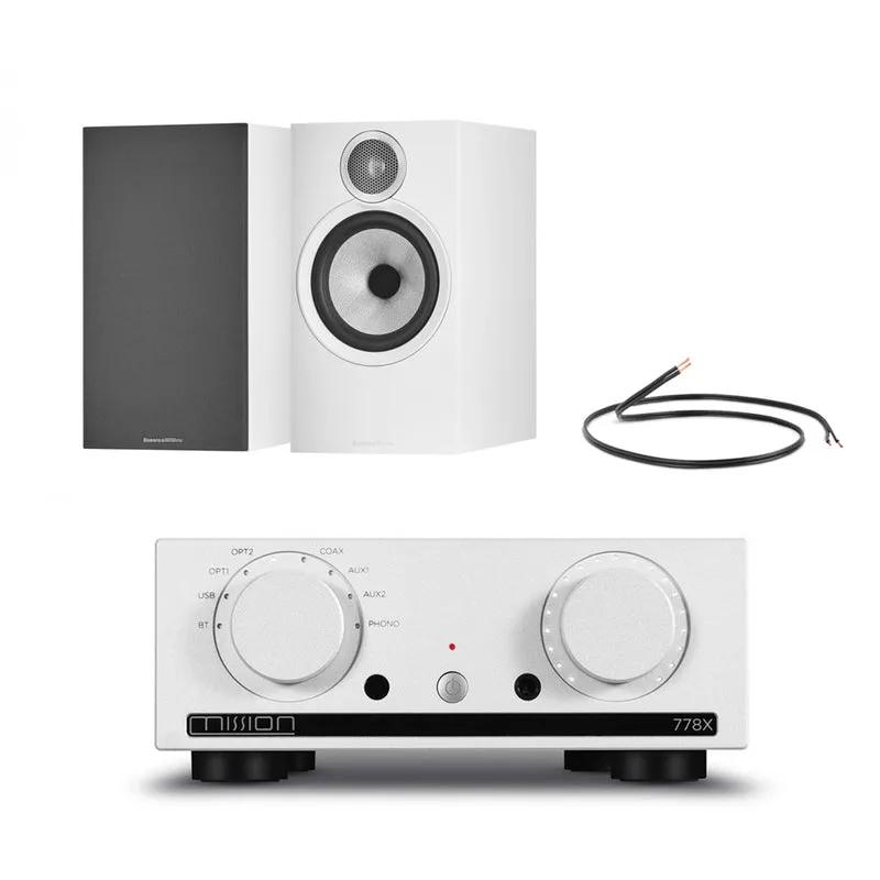 Mission 778X Integrated Amplifier Silver with Bowers & Wilkins 606 S3 Standmount Speakers White Pair