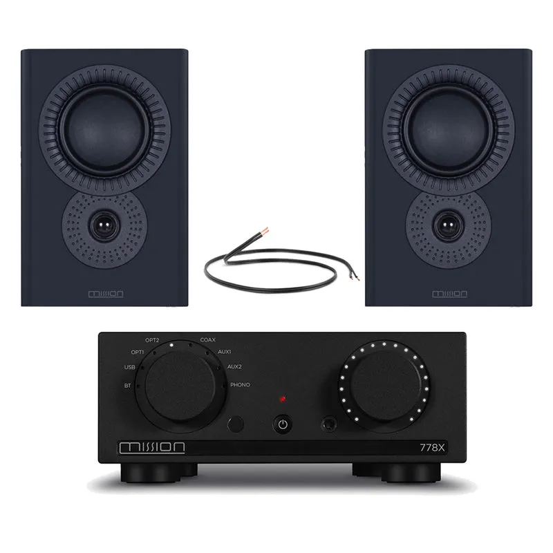 Mission 778X Integrated Amplifier with LX-2 MKII Bookshelf Speakers Pair HiFi Package - Black