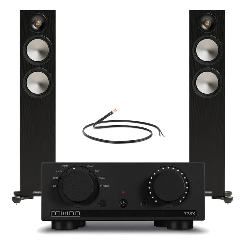 Mission 778X Integrated Amplifier with Monitor Audio Bronze 300 7G Floorstanding Speakers Pair HiFi Package - Black