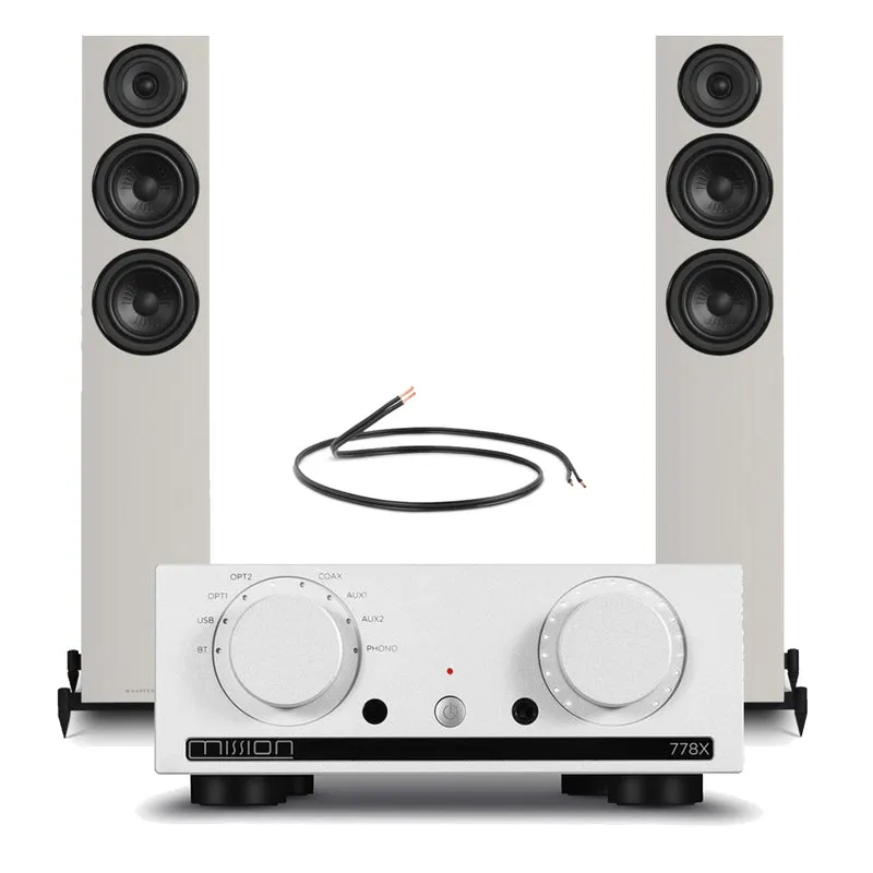 Mission 778X Integrated Amplifier Silver with Wharfedale Diamond 12.3i Floorstanding Speakers Grey Pair Hifi Package