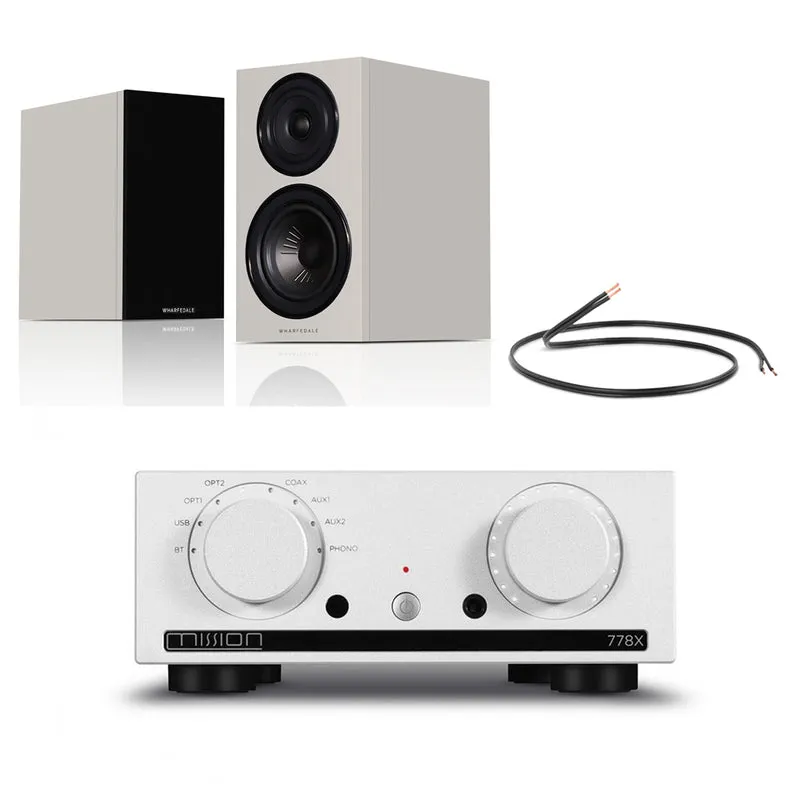 Mission 778X Integrated Amplifier Silver with Wharfedale Diamond 12.2i Bookshelf Speakers Grey Pair Hifi Package