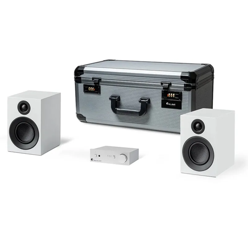 Pro-Ject HiFi Travel Set including Stereo Box S3 BT Amp & Speaker Box 3E Carbon Speakers - Silver/White