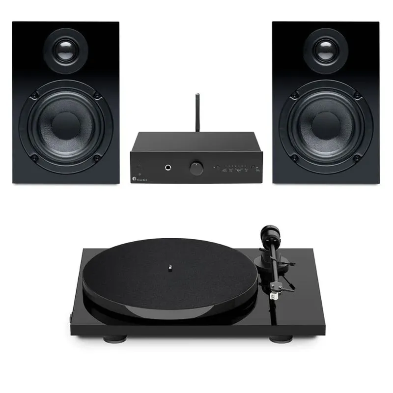 Pro-Ject Stereo Set E1 All-In-One Hi-Fi Set including E1 Turntable with Stereo Box E Integrated Amp and Speaker Box 5E Speakers - Black