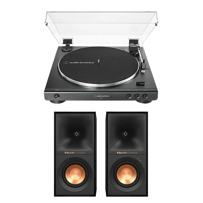 Audio Technica ATLP60X Automatic Turntable with Klipsch R40PM Powered Bluetooth Speakers Pair Hi-Fi Package