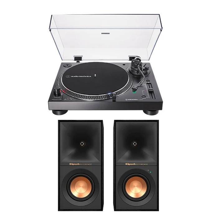 Audio Technica ATLP120XBTUSB Bluetooth Turntable with Klipsch R-40PM Powered Bluetooth Speakers Pair Hi-Fi Package