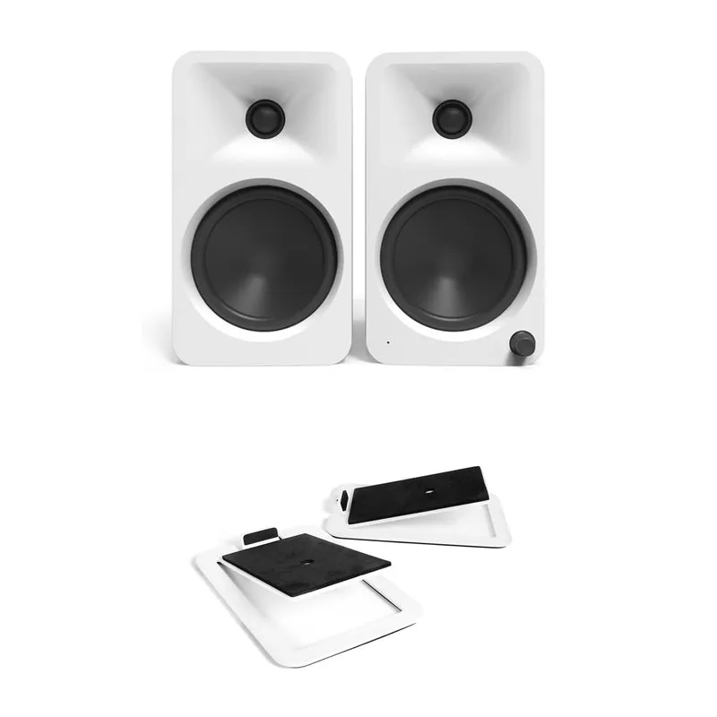Kanto ORA4 140W Powered Reference Desktop Speakers with Bluetooth & S4 Tilted Speaker Stands White