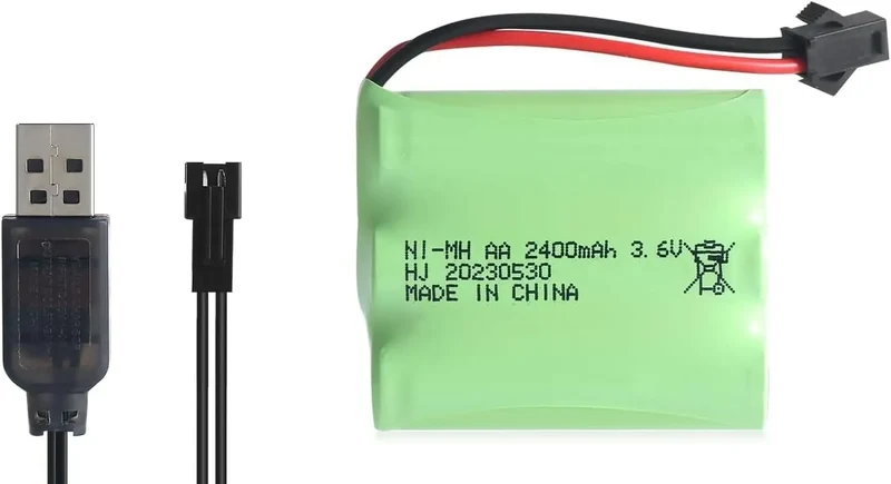 Gecoty Batterie Rechargeable Ni-MH AA 4.8v 2400mAh, avec câble de Chargement et Prise SM 2P, Convient pour Les Voitures télécommandées, Les Outils