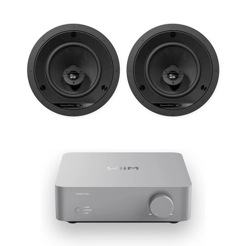Wiim Vibelink Stereo Amplifier Silver with Bowers & Wilkins CCM664 Ceiling Speakers Pair Bundle