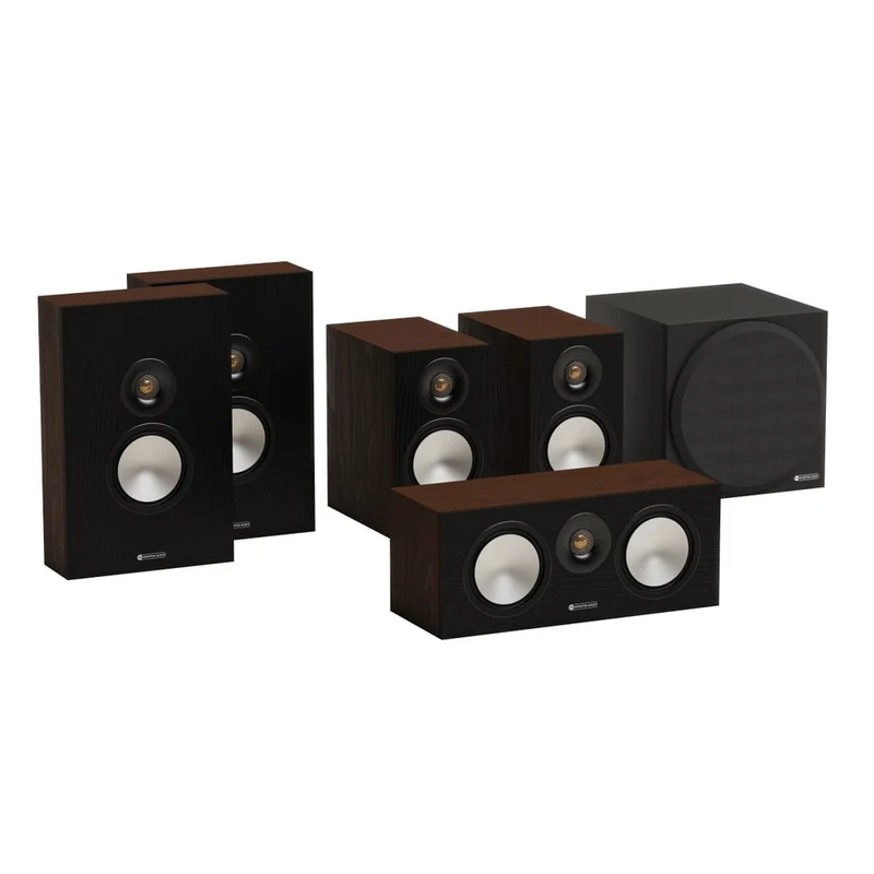 Monitor Audio Bronze 50 and On-Wall 7G 5.1 Home Cinema Speakers Package Walnut