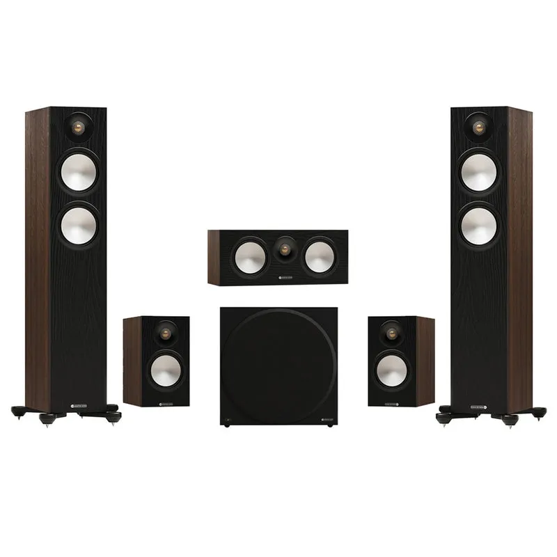 Monitor Audio Bronze 300 7G 5.1 Floorstanding & Bronze 50 Bookshelf Speaker Bundle – Walnut