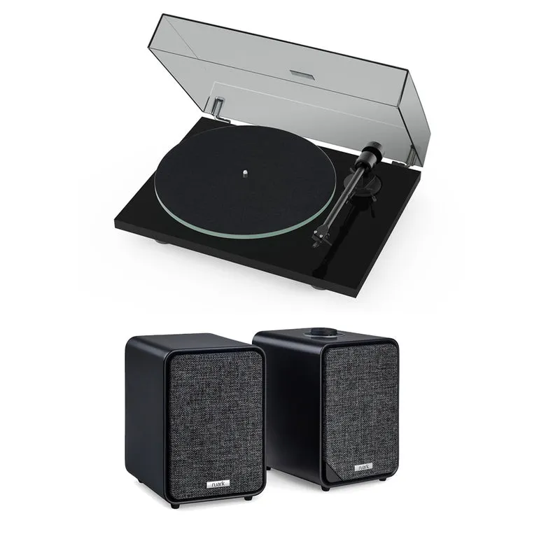 Pro-Ject T1 EVO Standard Turntable and Ruark MR1 MK3 Active Bluetooth Speakers with Built-in MM Phono Preamp Black