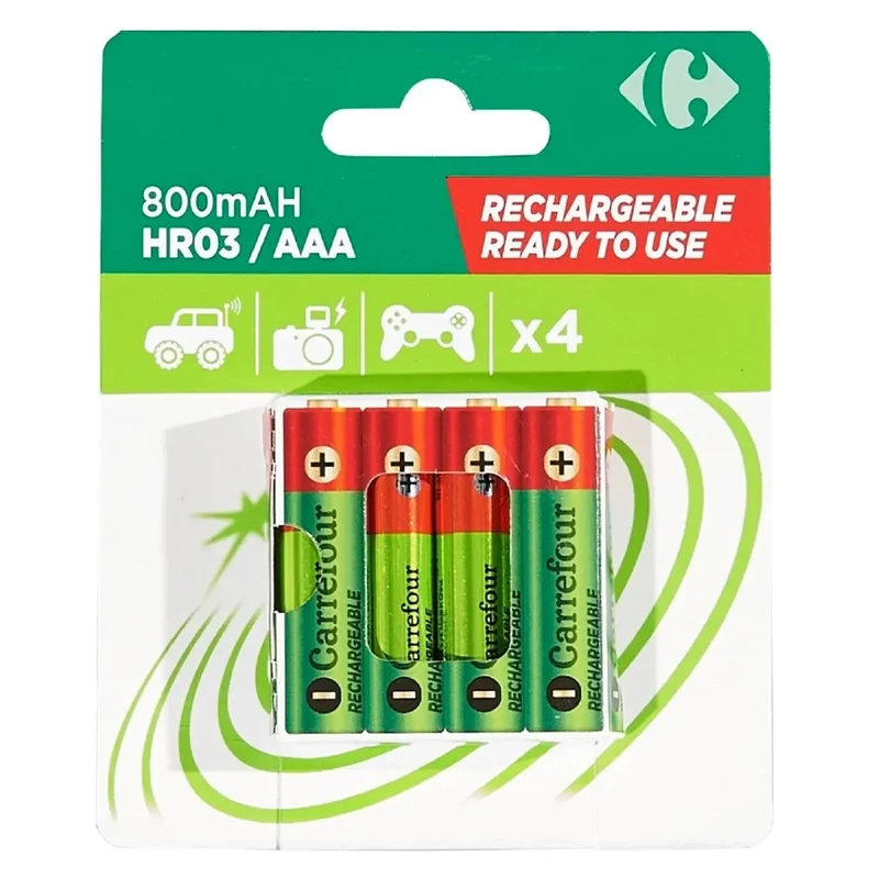 Piles rechargeables AAA/HR3 800mAh 1,5V Carrefour