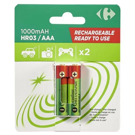 Pile rechargeable - 1000mAH - AAA - x2 CARREFOUR