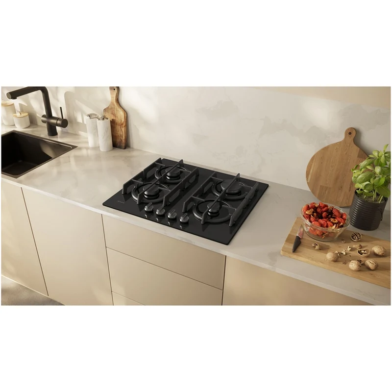 Neff T26PIP4S0 60cm Wide 4 Zone Gas Hob with Tempered Glass Black