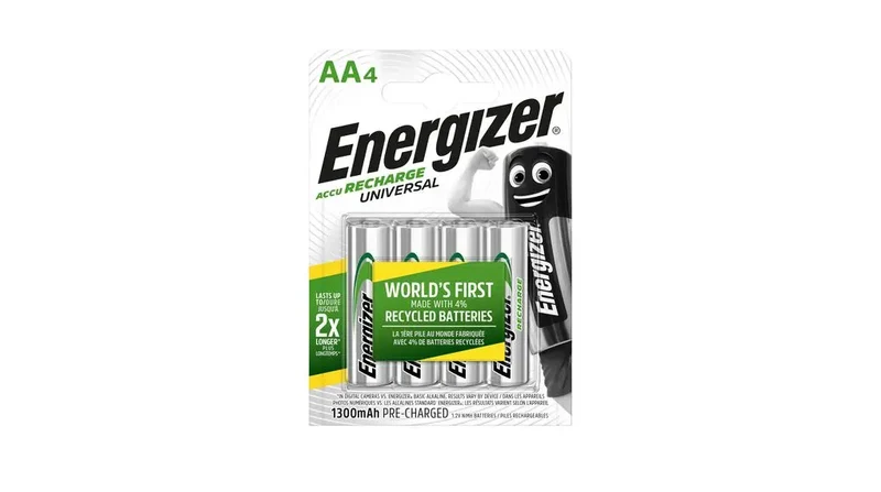 Energizer Universal – 4 Piles Rechargeables AA HR6 1300mAh NiMH – Préchargées, 1000 cycles