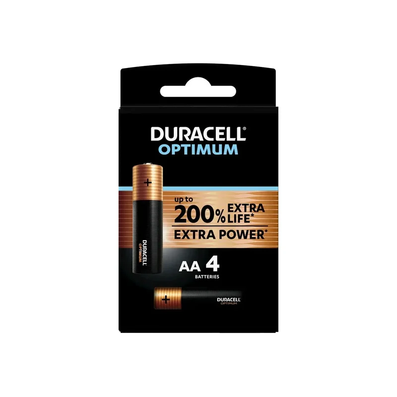 DURACELL Piles alcalines AA Optimum, 1,5 V LR06 MX1500, lot de 4 piles