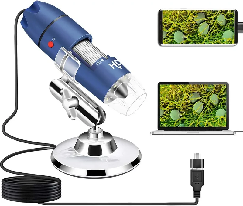Cainda Microscope numérique HD 2560x1440P 2K USB pour Android Windows 7 8 10 11 Linux Mac, 40X à 1000X Caméra Microscope avec Support et étui de Transport