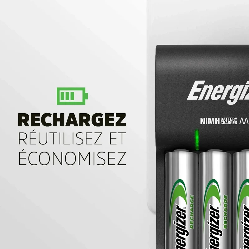 Energizer Chargeur Piles Rechargeables AA et AAA, Recharge Base (4 Piles AA incluses)