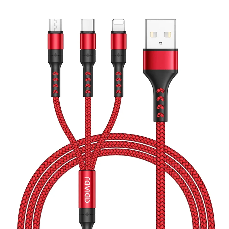 Câble Multi USB, RAVIAD 3 en 1 Multi Chargeur USB Câble en Nylon Tressé avec Micro USB Type C Connecteurs pour Samsung Galaxy S10/S9/S8,Huawei p30/P20,Honor..
