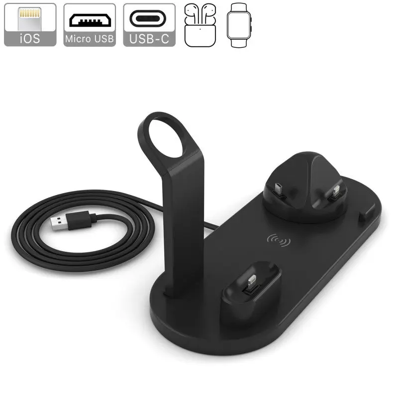 BASE DE CHARGEMENT 4 EN 1 AVEC CONNEXION MICRO USB ET USB-C LIGHTNING.